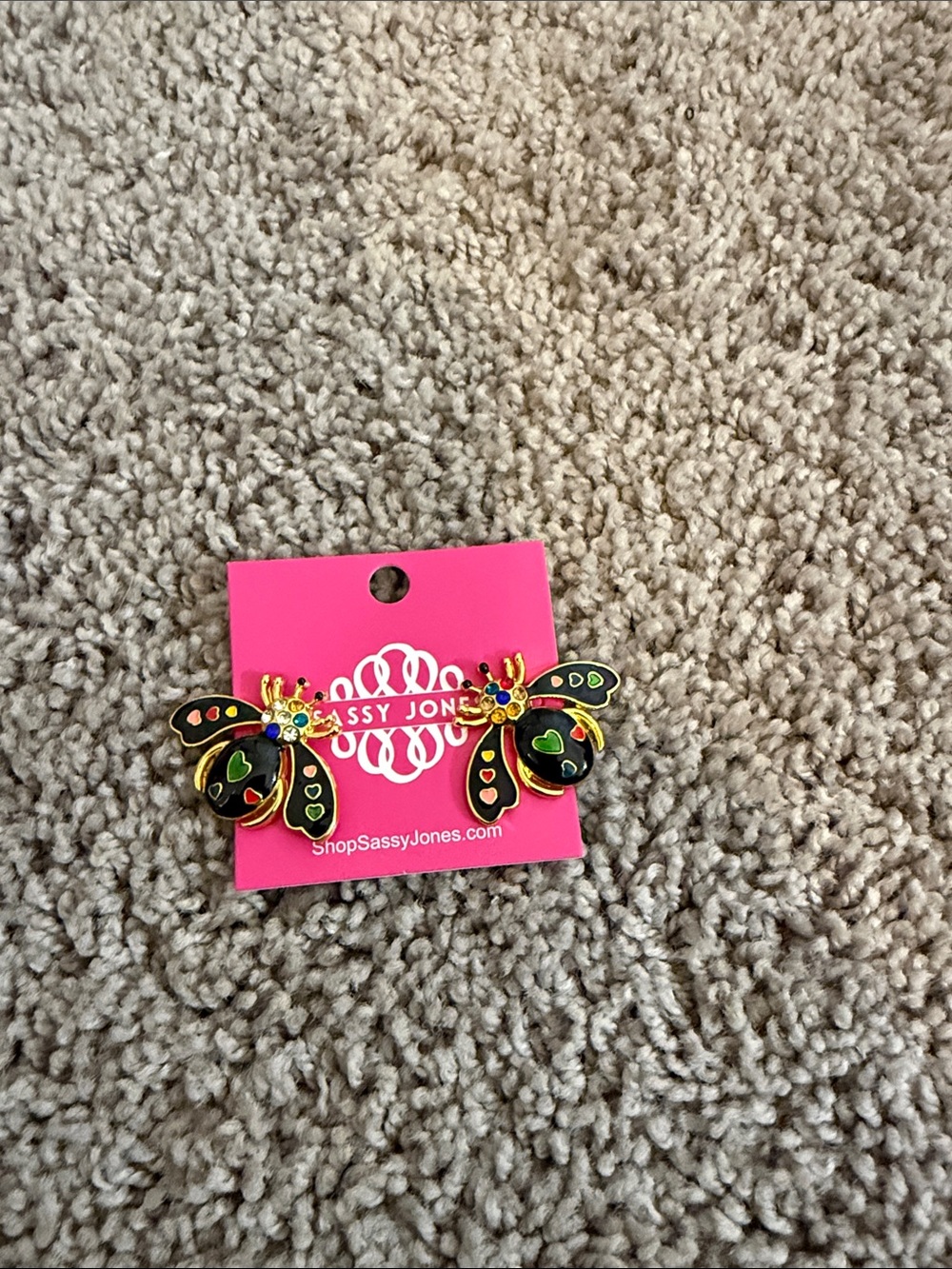 Sassy Jones Dainty Bug Black Gold Enamel Bee Stud Earrings with Multicolor Accen